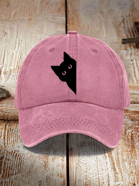 Cappello da sole lavato con stampa gatto nero in stile arte giapponese