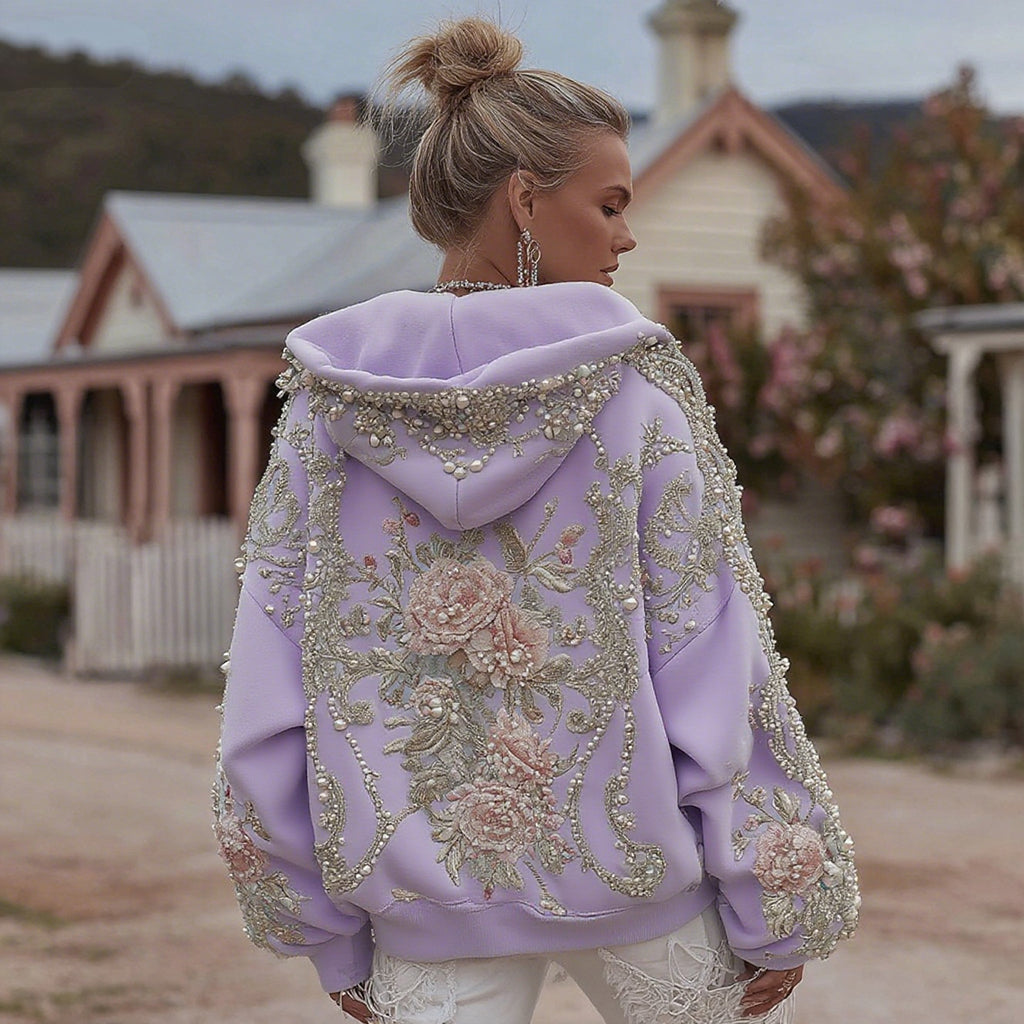 Mná Retro Bohemian Floral Bróidnéireacht Geansaí Hooded Ócáideach