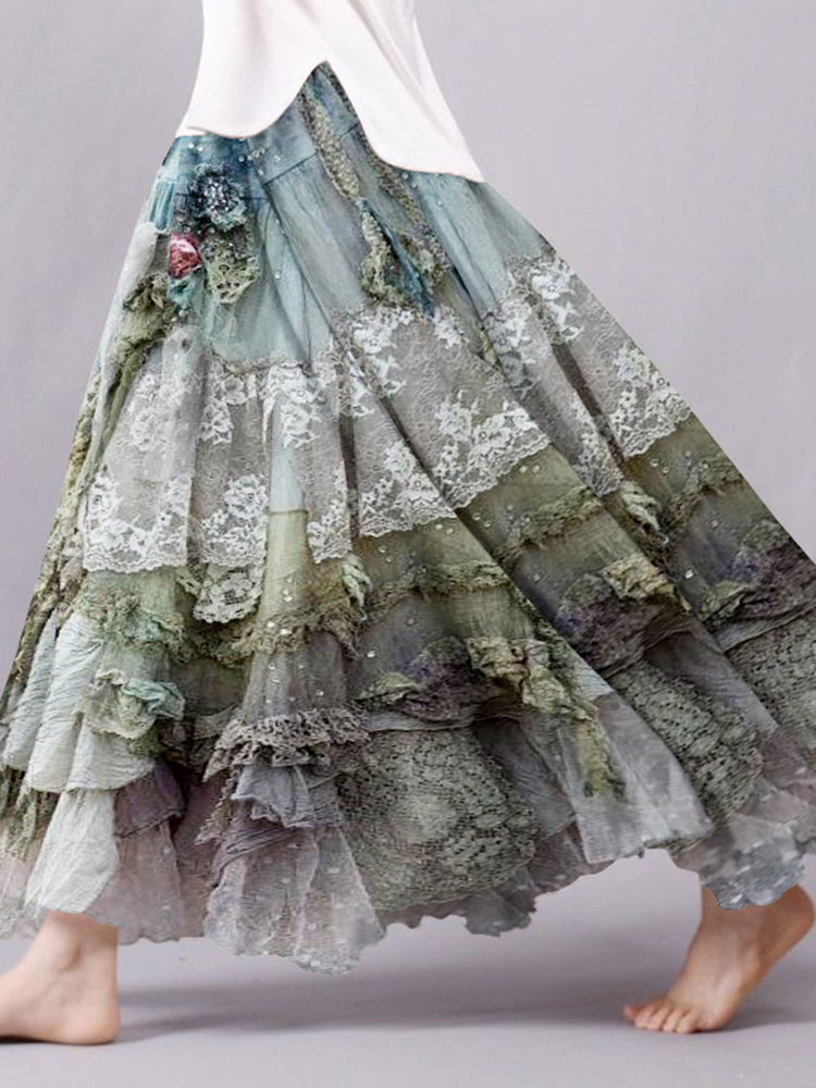Jupe longue ample en dentelle bohème vintage