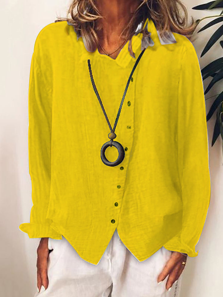 Chemise décontractée unie à manches longues et boutonnée