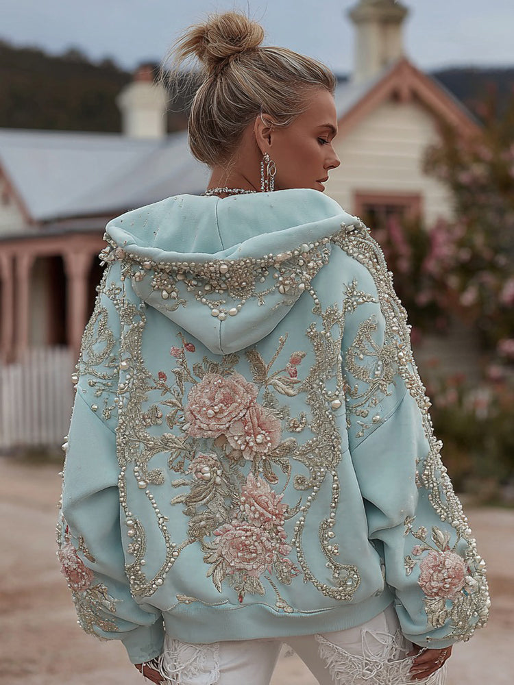 Mná Retro Bohemian Floral Bróidnéireacht Geansaí Hooded Ócáideach