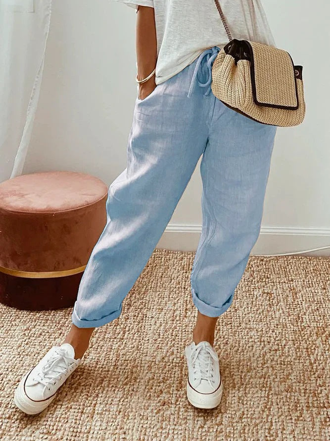 Pantaloni casual con coulisse, tasca inserita a tinta unita