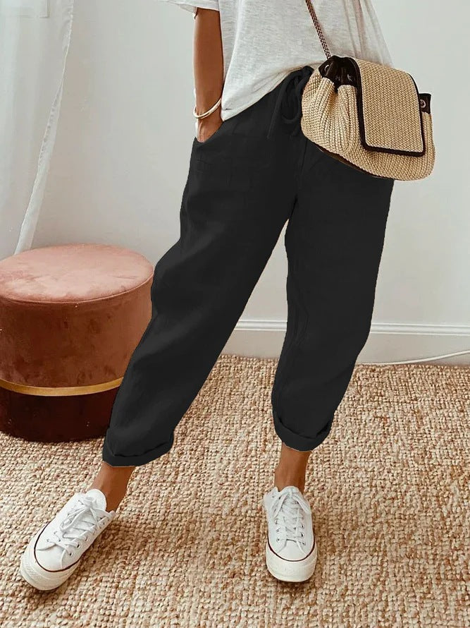 Pantaloni casual con coulisse, tasca inserita a tinta unita