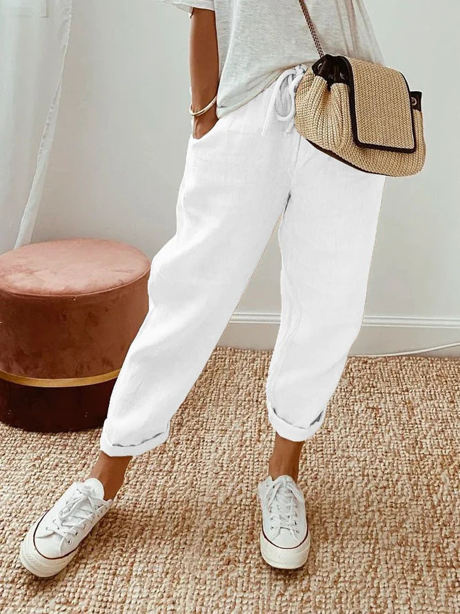 Pantaloni casual con coulisse, tasca inserita a tinta unita