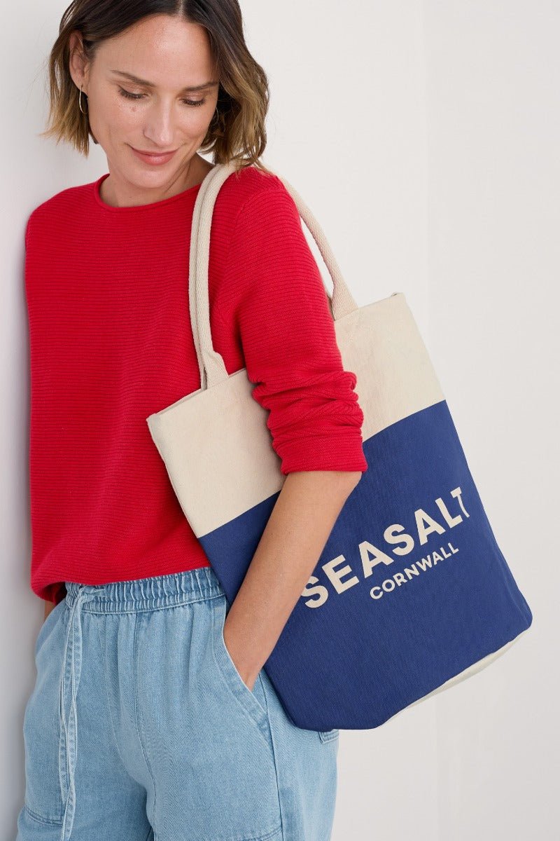 Sac fourre-tout en toile bleu marine avec logo