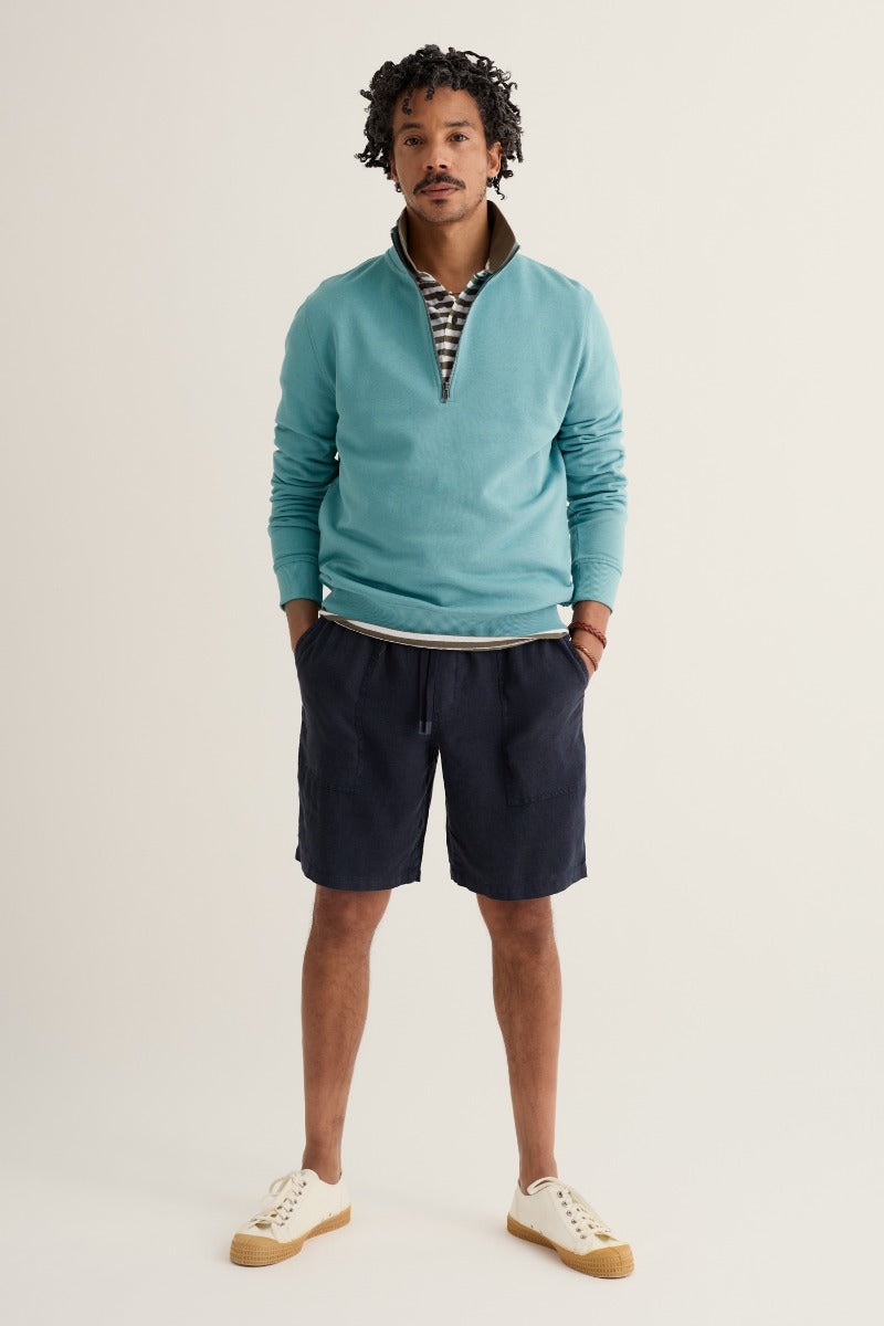 Sweat-shirt ¼ zippé en molleton, coloris mousse pour homme