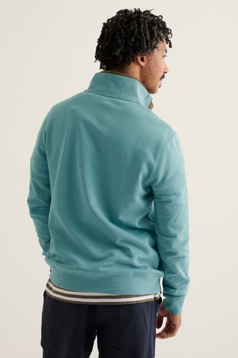 Sweat-shirt ¼ zippé en molleton, coloris mousse pour homme