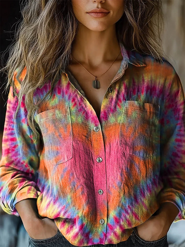 Chemise Tie-Dye Rétro Colorée Cœur pour Femme