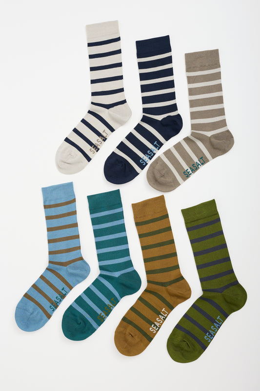 Coffret Cadeau 7 Paires de Chaussettes Rayées Marin Homme