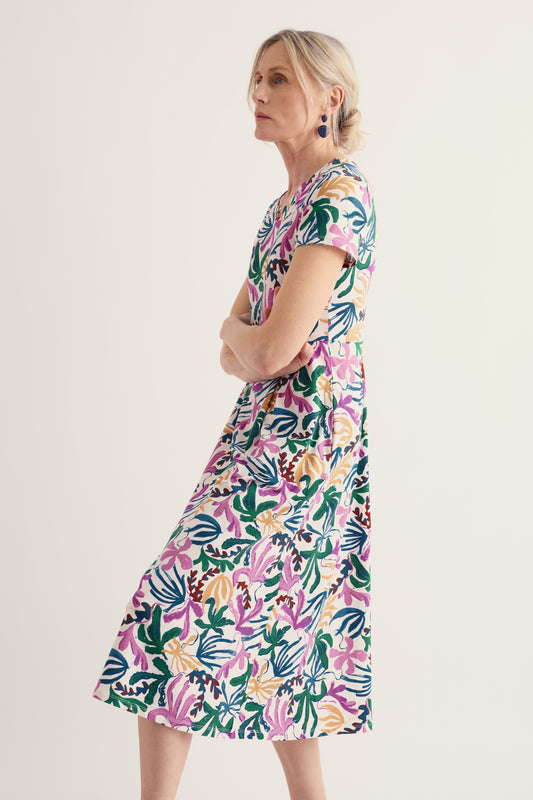 Robe midi à manches courtes Veronica en coton biologique certifié GOTS