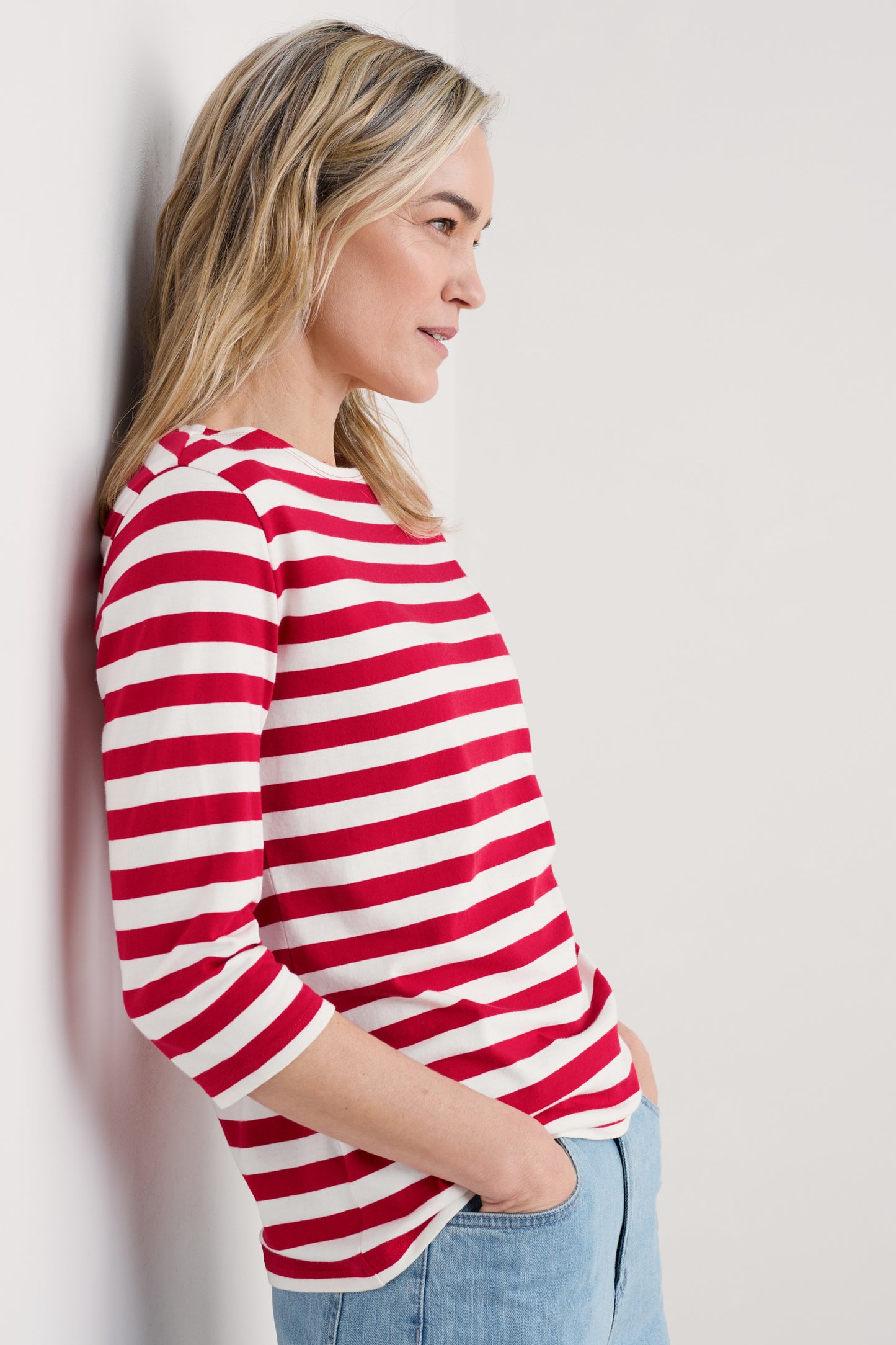 Haut marin à manches 3/4 en jersey de coton biologique certifié GOTS