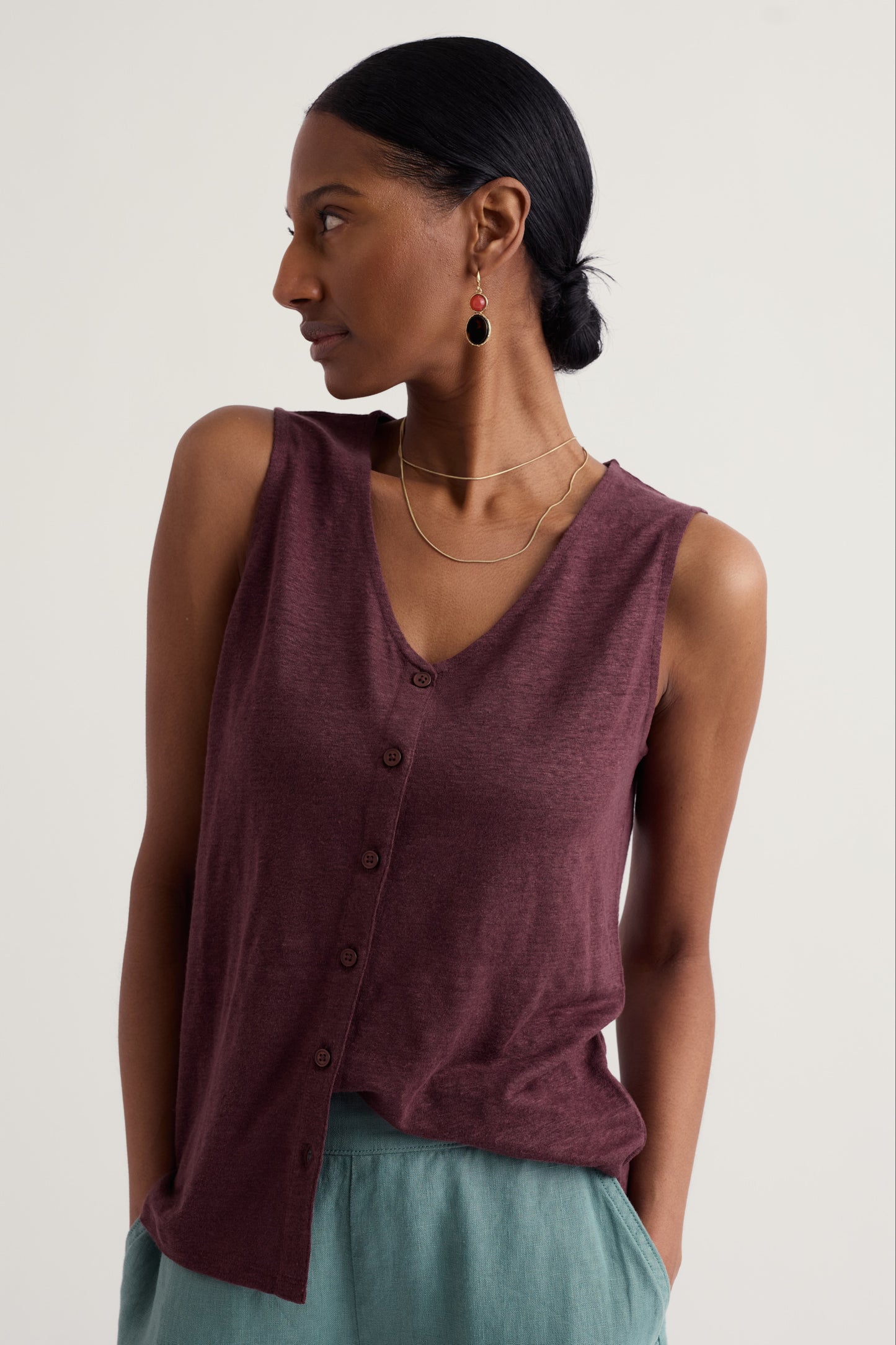 Gilet boutonné en lin Carn Glaze