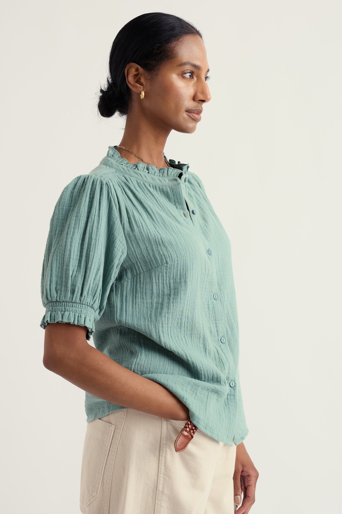 Chemise à volants Shore Path en coton biologique GOTS
