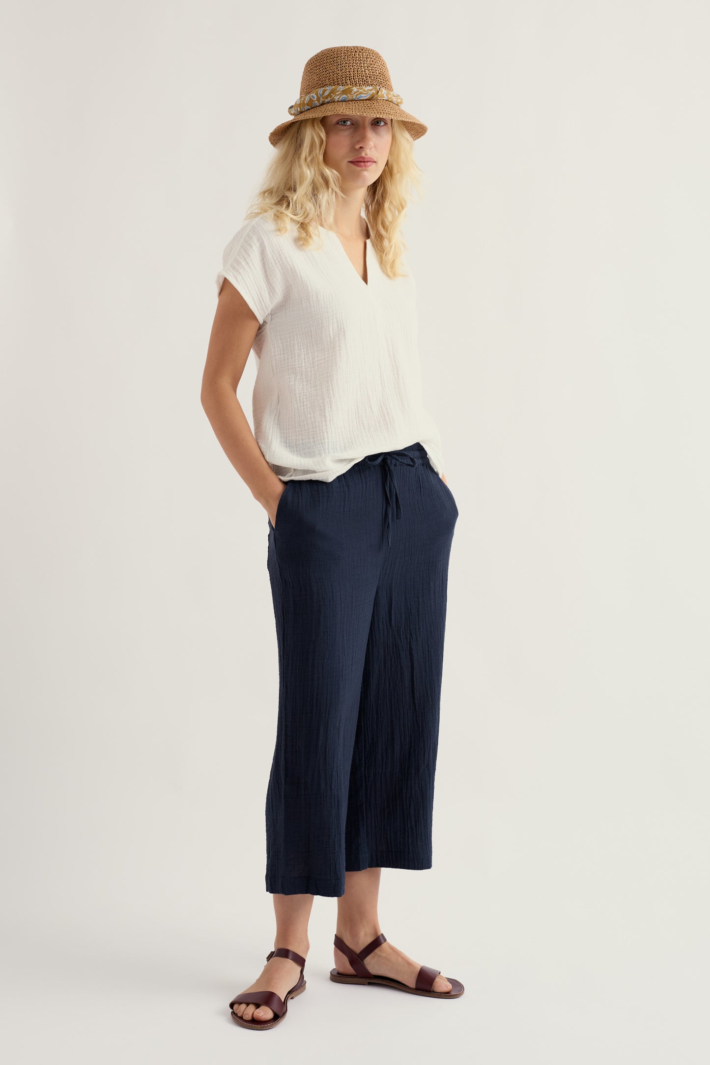 Pantacourt large en coton biologique Tide Flow
